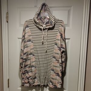 Sew In Love Pink And Gray Camo/ Stripes Hoodie.